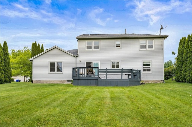 73 Hazel Bark Run, Gates, NY 14606 - back of property featuring a lawn and a wooden deck