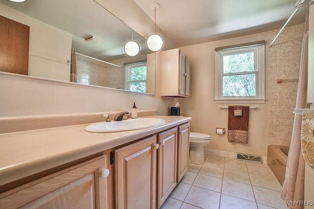 79 Pin Oak Cir, Grand Island, NY 14072 - bathroom with vanity, tile patterned flooring, and shower / tub combo with curtain