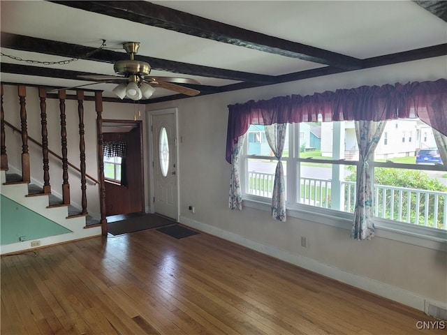 15 Beaver St, Manheim, NY 13329 - foyer entrance featuring a ceiling fan, hardwood / wood-style flooring, and beam ceiling