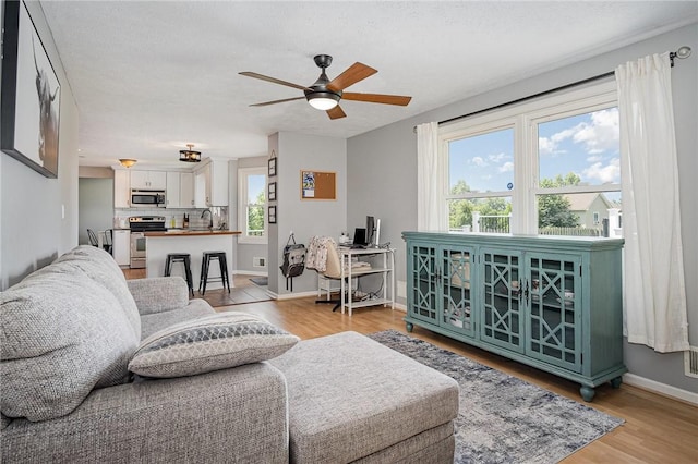 3487 Scenic Way, Walworth, NY 14502 - living room with ceiling fan and light wood-type flooring