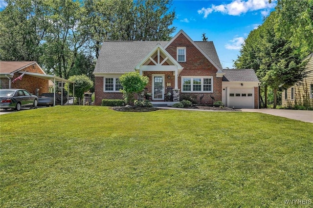 4964 Meadowbrook Rd, Clarence, NY 14221 - view of front of home featuring concrete driveway, an attached garage, brick siding, and a front yard