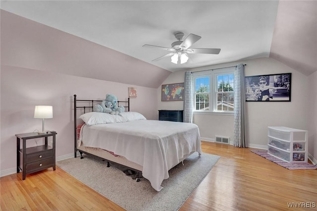 4964 Meadowbrook Rd, Clarence, NY 14221 - bedroom featuring light wood-type flooring, lofted ceiling, and ceiling fan