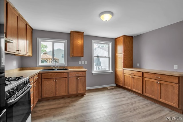 355 Fawn, West Seneca, NY 14224 - kitchen with stainless steel gas range, brown cabinets, light wood-style floors, and healthy amount of natural light