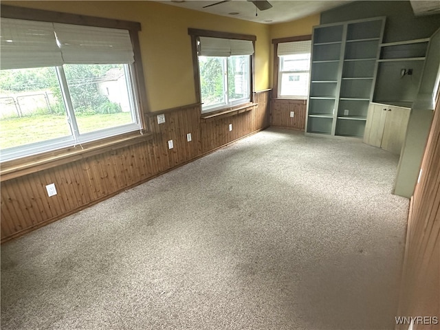 5799 Fairview Dr, Cambria, NY 14132 - unfurnished bedroom with wainscoting, wood walls, and carpet flooring