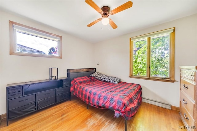 36 Lennox Ave, Amherst, NY 14226 - bedroom with a baseboard heating unit, light wood-type flooring, and a ceiling fan