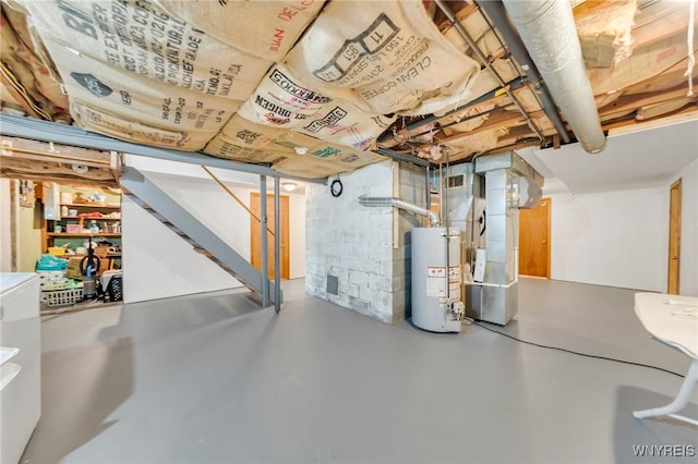 36 Lennox Ave, Amherst, NY 14226 - unfinished below grade area featuring water heater, concrete block wall, stairs, and heating unit