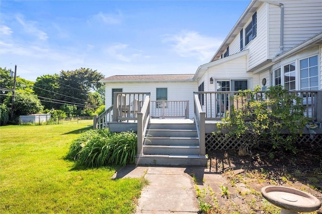 158 Pine Valley Dr, Greece, NY 14626 - doorway to property featuring a lawn and a wooden deck