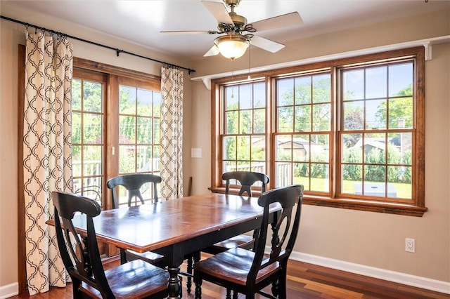 158 Pine Valley Dr, Greece, NY 14626 - dining room with dark wood-style flooring and a ceiling fan