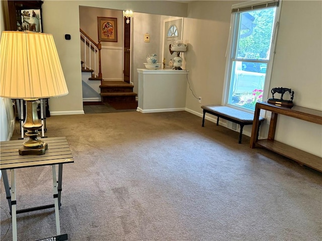818 Tinker Tavern Rd, Webster, NY 14580 - sitting room featuring carpet and stairs