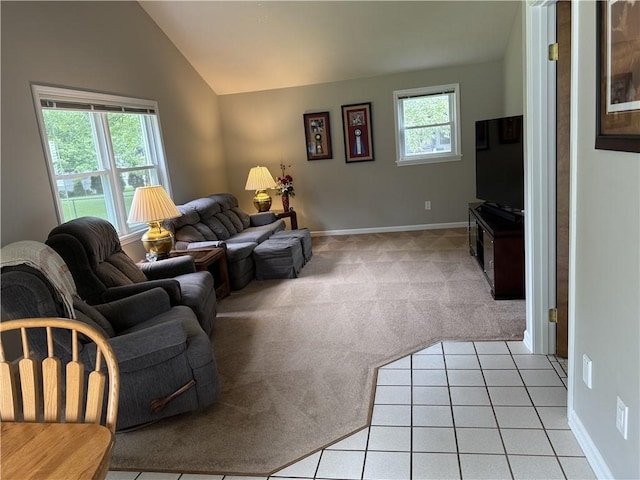 818 Tinker Tavern Rd, Webster, NY 14580 - living room featuring vaulted ceiling and light colored carpet