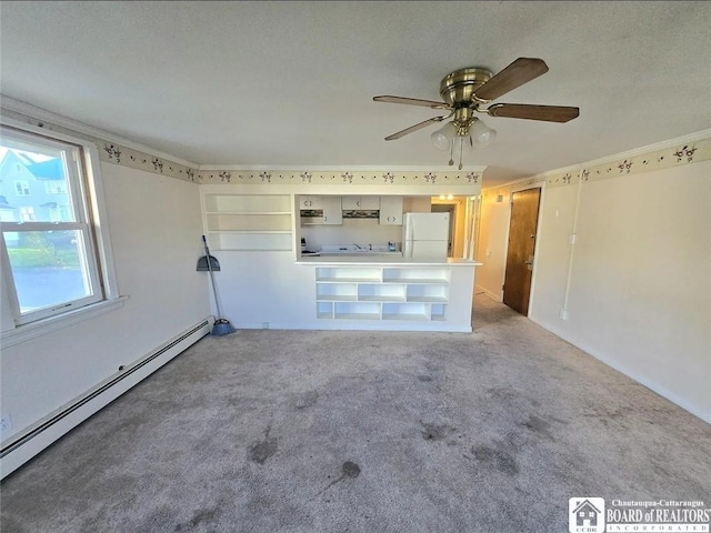 515 Newland Ave, Jamestown, NY 14701 - unfurnished living room featuring a baseboard radiator, carpet, and a ceiling fan