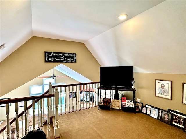 187 Seaward Ave, Bradford-City, PA 16701 - sitting room featuring carpet floors, vaulted ceiling, and ceiling fan
