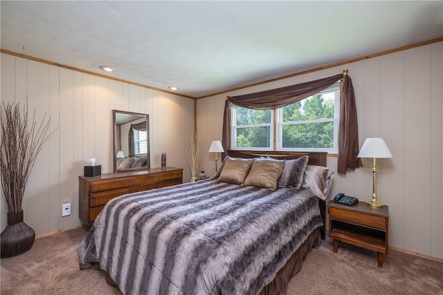 244 Wildflower Dr, Henrietta, NY 14623 - bedroom featuring light carpet, ornamental molding, and a decorative wall