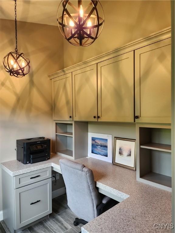 1683 Song Mountain Rd, Preble, NY 13141 - office featuring a chandelier and built in desk
