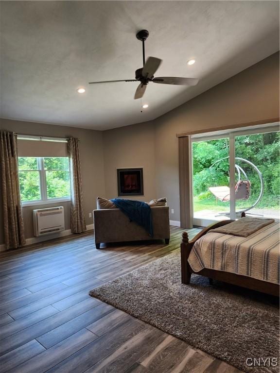 1683 Song Mountain Rd, Preble, NY 13141 - bedroom with a wall mounted AC, multiple windows, wood finished floors, recessed lighting, and lofted ceiling