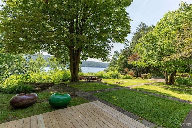1848 Otisco Valley Rd, Otisco, NY 13110 - wooden deck with a lawn and a water view