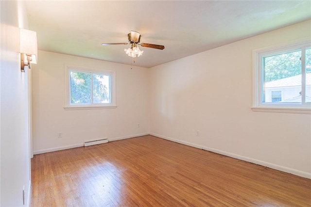164 Queens Ln, Irondequoit, NY 14617 - spare room with baseboard heating, light wood-style floors, and a ceiling fan