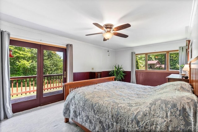 20 Hickory Grove Rd, Spur, Minetto, NY 13069 - bedroom featuring access to outside, multiple windows, carpet flooring, crown molding, and a wainscoted wall