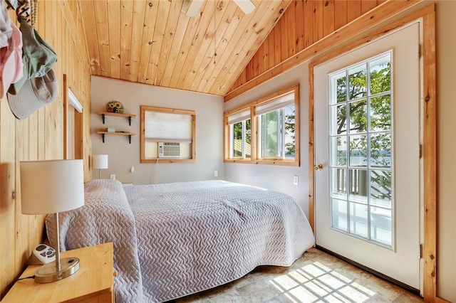 1753 Log Cabin Rd, Torrey, NY 14527 - bedroom featuring vaulted ceiling, access to exterior, cooling unit, and wood ceiling