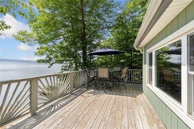 1753 Log Cabin Rd, Torrey, NY 14527 - wooden terrace featuring a water view and outdoor dining area