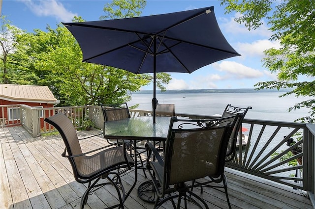 1753 Log Cabin Rd, Torrey, NY 14527 - wooden deck featuring a water view and outdoor dining area