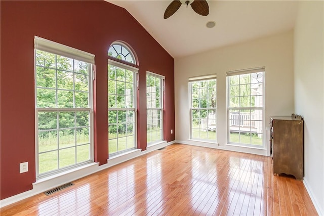 801 Surrey Hill Way, Henrietta, NY 14623 - unfurnished room with light wood-style flooring, ceiling fan, and vaulted ceiling
