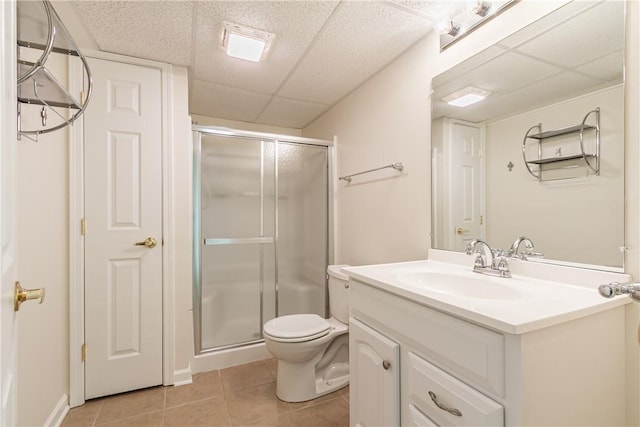 801 Surrey Hill Way, Henrietta, NY 14623 - full bath with vanity, a shower stall, tile patterned floors, and a paneled ceiling