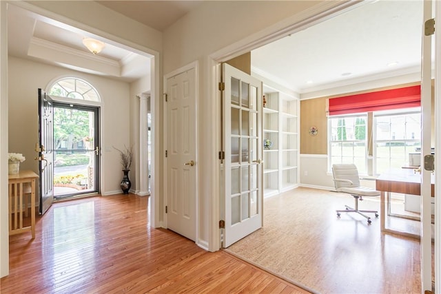 801 Surrey Hill Way, Henrietta, NY 14623 - office area with wood finished floors, crown molding, and french doors