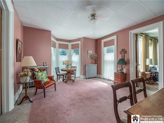 12 Central Ave, Portland, NY 14716 - living area with carpet floors, wallpapered walls, and a paneled ceiling