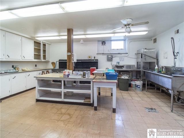 12 Central Ave, Portland, NY 14716 - kitchen with open shelves, ceiling fan, white cabinetry, and light countertops