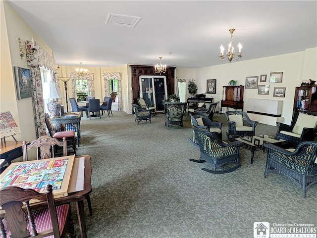 1 Pratt Ave Unit 302, Chautauqua, NY 14722 - carpeted living room with a chandelier