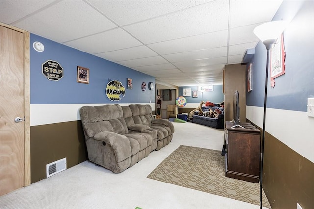 28 Crossfield Rd, Perinton, NY 14450 - living area with carpet floors and a drop ceiling