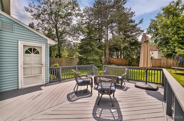 170 Sargent Dr, Amherst, NY 14226 - deck with a trampoline and a fenced backyard