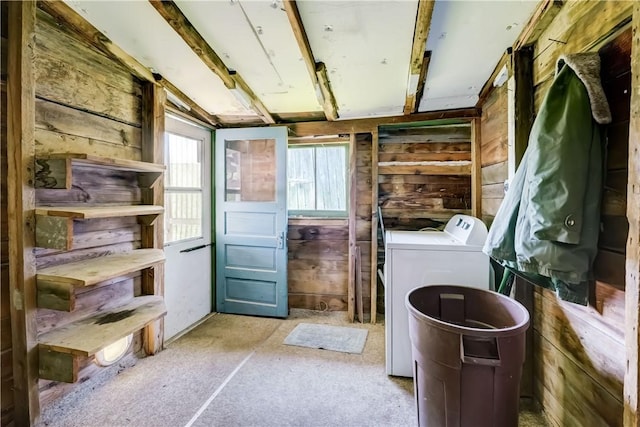 212 Hill Rd, Danby, NY 14001 - laundry area with washer / clothes dryer and wood walls