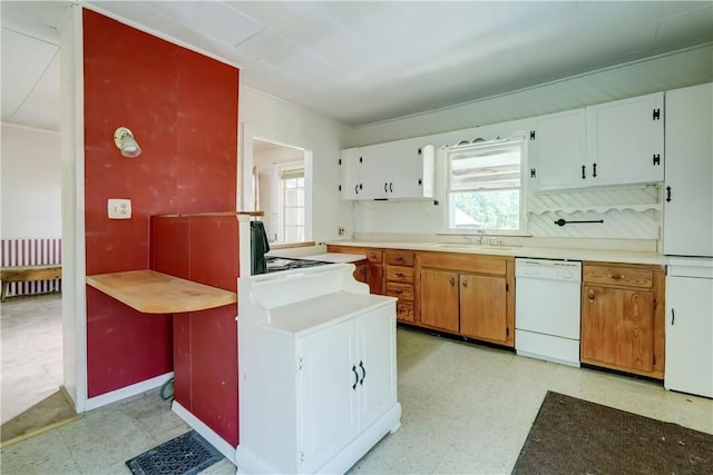 212 Hill Rd, Danby, NY 14001 - kitchen featuring white dishwasher, light floors, light countertops, and white cabinetry