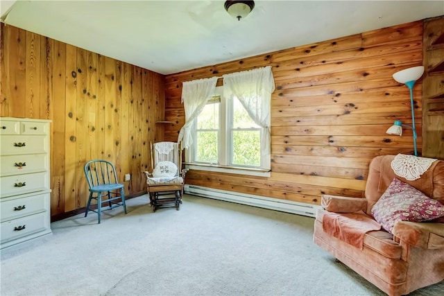 212 Hill Rd, Danby, NY 14001 - sitting room with baseboard heating, carpet, and wooden walls