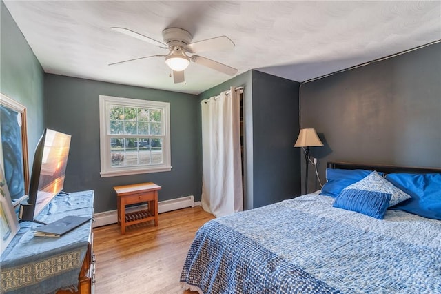 1015 Wayneport Rd, Macedon, NY 14502 - bedroom featuring baseboard heating, light wood-style flooring, and a ceiling fan