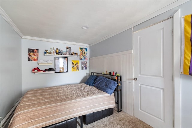 1015 Wayneport Rd, Macedon, NY 14502 - carpeted bedroom with crown molding and a wainscoted wall