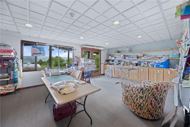 4570 Vine Rd, Jerusalem, NY 14527 - dining space featuring carpet flooring and a drop ceiling