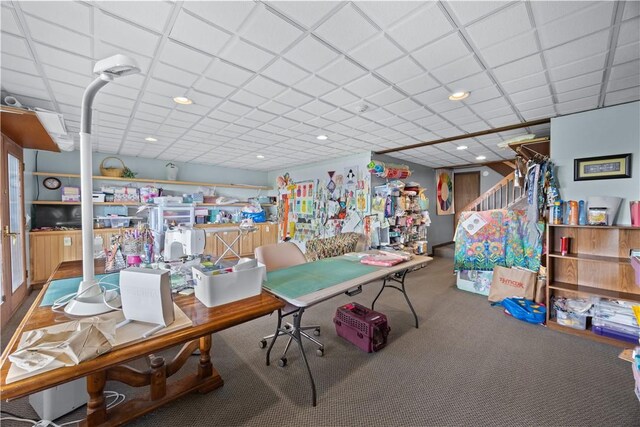 4570 Vine Rd, Jerusalem, NY 14527 - carpeted home office featuring recessed lighting