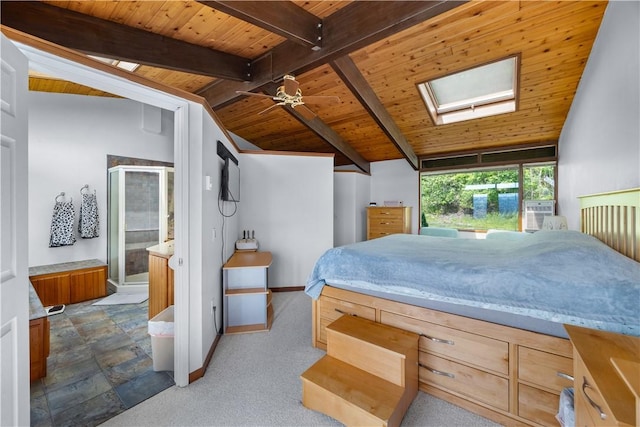4570 Vine Rd, Jerusalem, NY 14527 - bedroom with wooden ceiling, a skylight, and ensuite bath