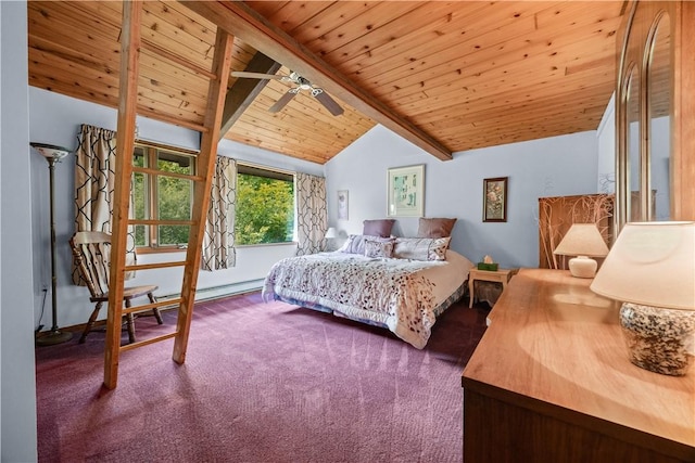 4570 Vine Rd, Jerusalem, NY 14527 - bedroom featuring wooden ceiling, carpet flooring, and a ceiling fan