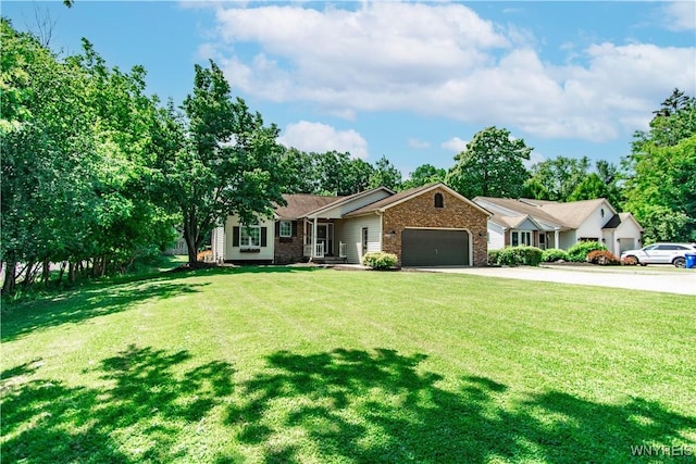 4947 Seneca St, West Seneca, NY 14224 - ranch-style home featuring a garage, brick siding, driveway, and a front yard