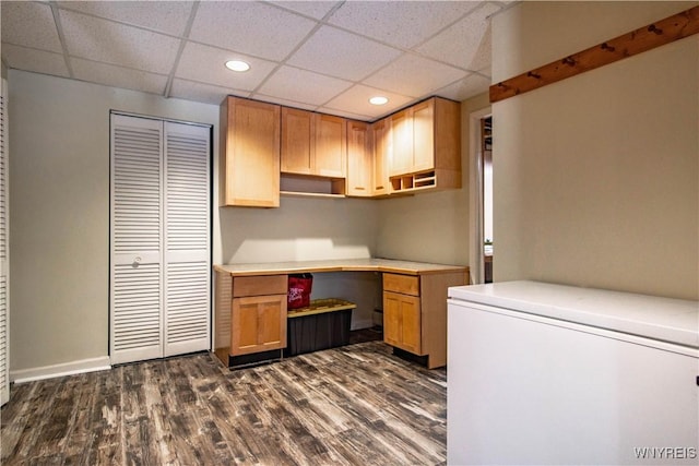 4947 Seneca St, West Seneca, NY 14224 - unfurnished office featuring a drop ceiling, dark wood-style floors, recessed lighting, and built in study area