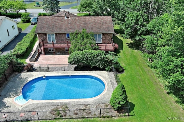 4947 Seneca St, West Seneca, NY 14224 - view of swimming pool with a deck, a fenced backyard, and stairway