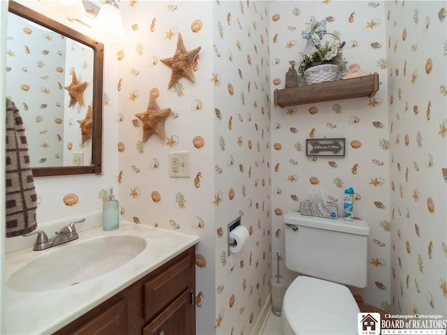 38 Oneida Dr, Chautauqua, NY 14728 - half bath featuring wallpapered walls and vanity
