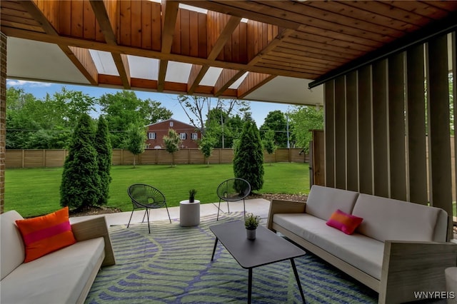 7 Lebrun Cir, Amherst, NY 14226 - fenced backyard featuring an outdoor living space and a patio area