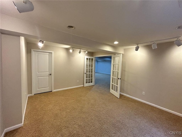 107 Shaker Hts, Camillus, NY 13031 - below grade area featuring rail lighting, french doors, and carpet floors