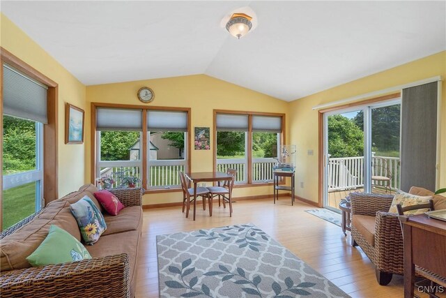 206 Oswego River Rd, Schroeppel, NY 13135 - living room featuring lofted ceiling and wood finished floors