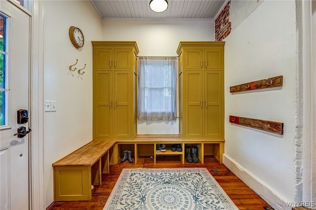626 Main St, Porter, NY 14174 - mudroom featuring dark wood-style flooring and crown molding